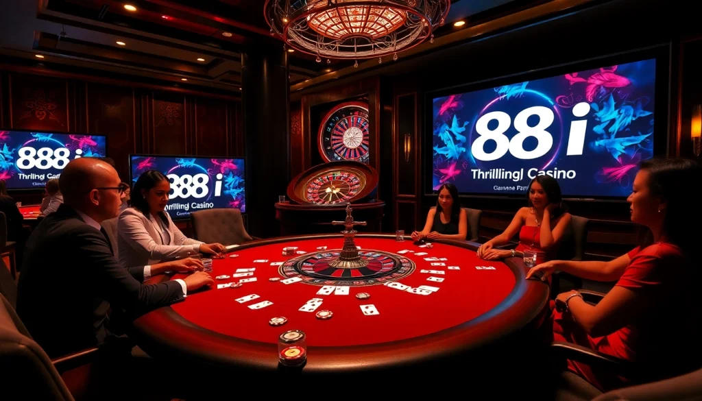 Experience thrilling gameplay at 88i's luxurious casino table with vibrant poker chips and cards.