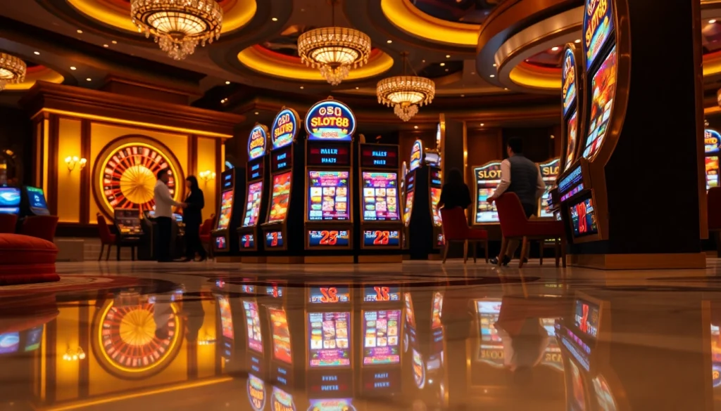 Players enjoying the slot88 machine, surrounded by vibrant casino atmosphere.
