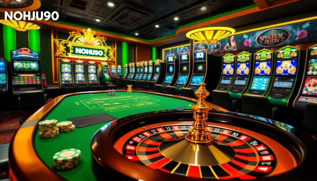 Experience the excitement of NOHU90 with vibrant casino tables and dynamic gaming environments.