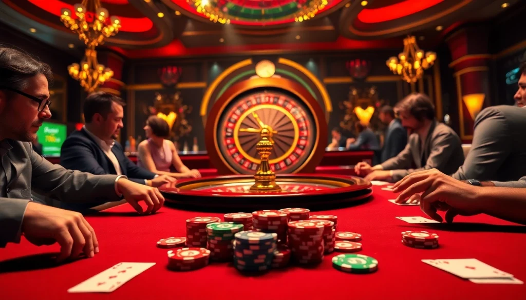 Experience the thrill of 789club with vibrant poker and roulette action in a luxurious casino setting.